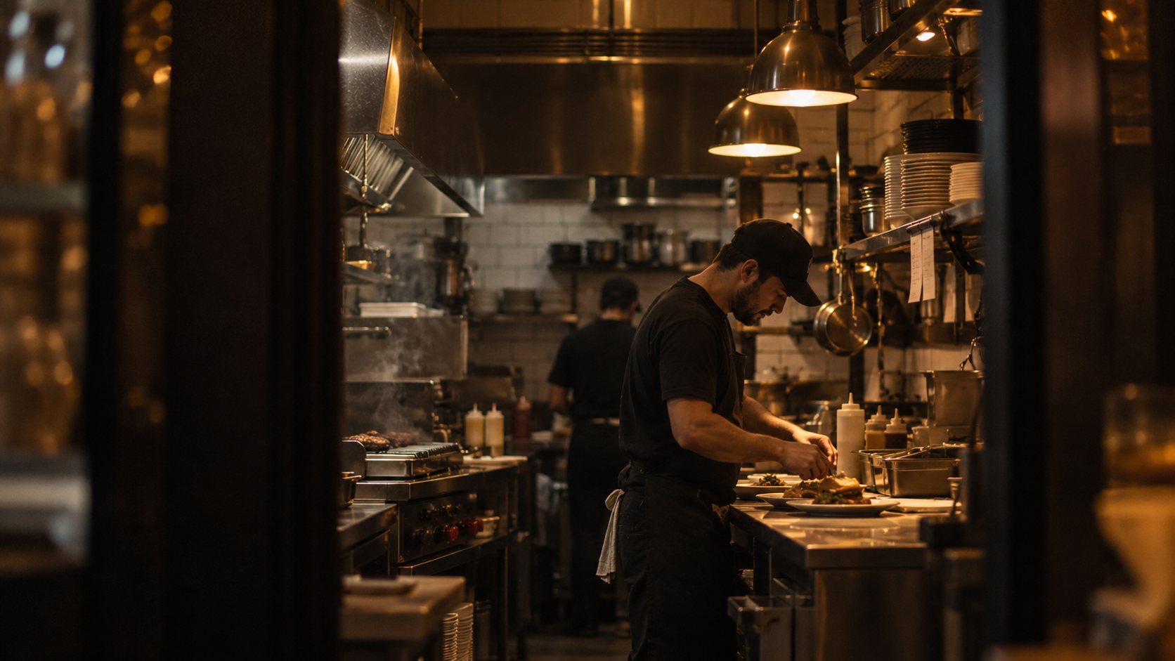 Cocinero de INEFABLE emplatando en la cocina durante el servicio